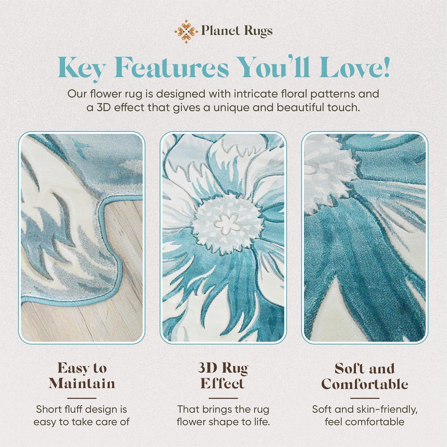 Flower Rug 5ft Round Area Rugs Cute Plush Flower Shaped Rug Circle Girly for Bedroom Floor Living Room Carpet 305 Blue