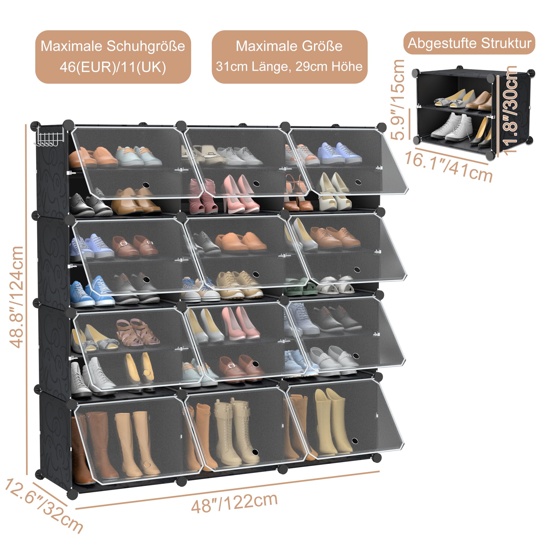 Scarpiera Modulare 4x8 Ripiani Fai Da Te - Organizer Scarpe 163x32x124 Cm - Foto 2