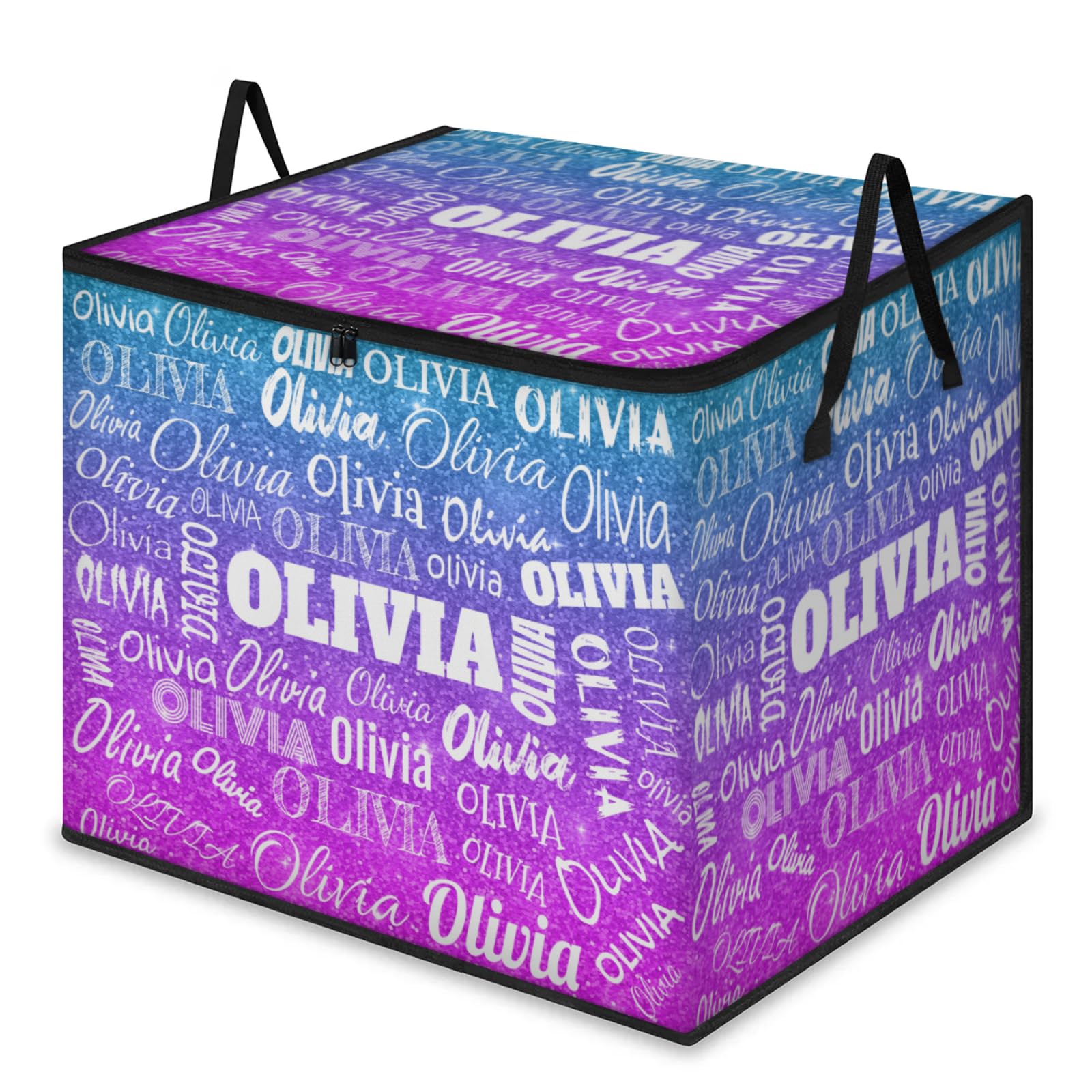 KFNHN Custom Comforters Storage Basket with Lid, Personalized Name Large Organizer Bin for Pet/Children Toys, Books, Clothes, Perfect for Rooms/