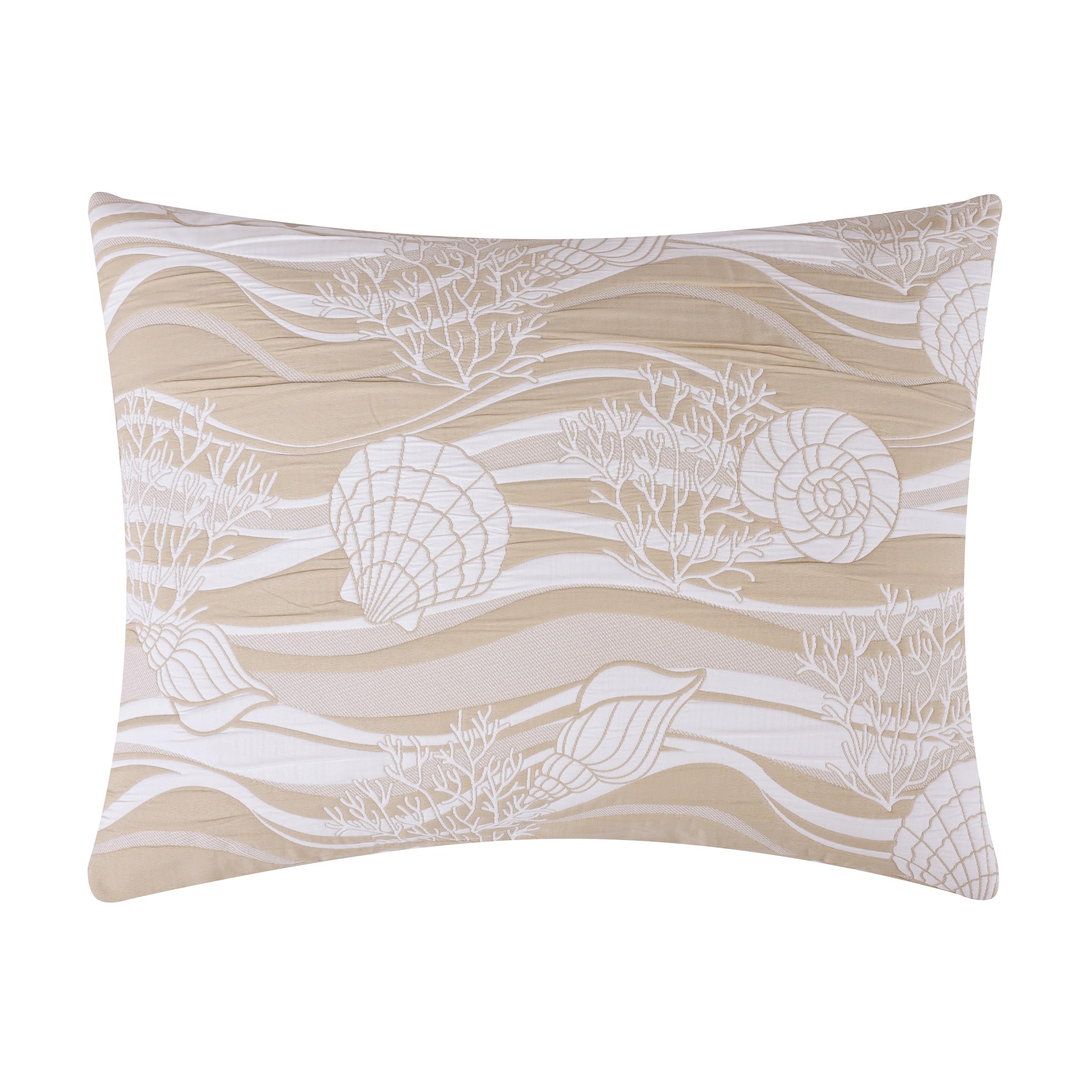 Greenland Home Coastal Paradise Woven Jacquard Matelasse Pillow Sham, Standard, Dover Natural