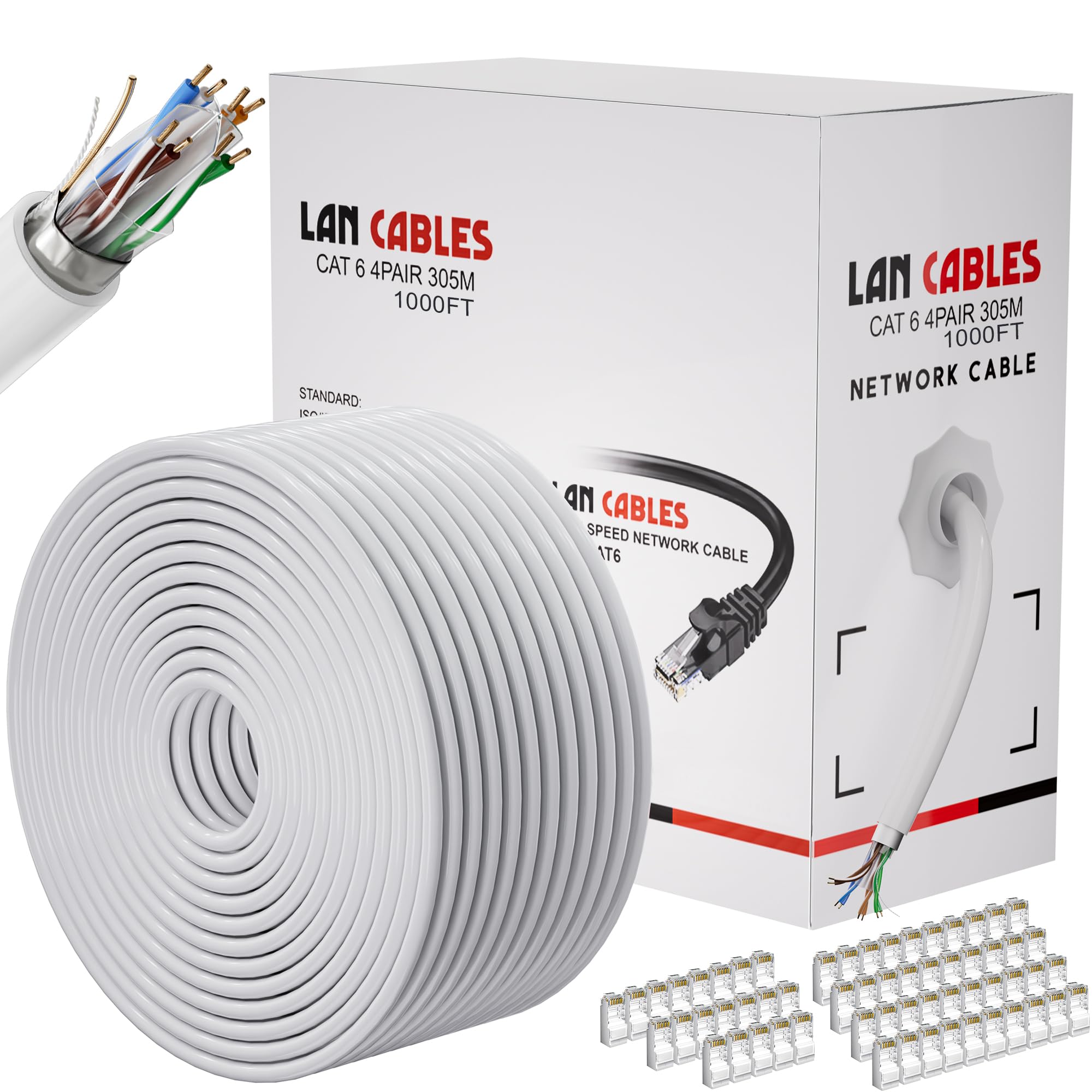 MEIPEK Cavo Ethernet Cat 6 schermato da 304,8 m (60 RJ45), FTP Cat 6 per esterni, 23AWG, resistente, sepoltura diretta, impermeabile, resistente ai raggi UV, Cat6 304,8 m per router, PC, giochi, CCA