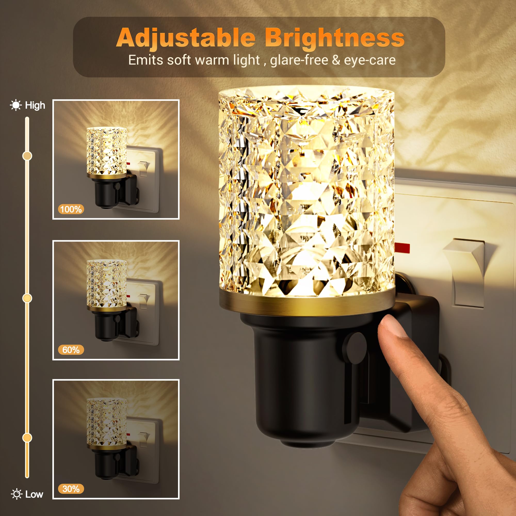 JandCase Night Light Plug in Wall, Modern Acrylic Night Light with Dusk to Dawn Sensor, 0-100LM Dimmable Nightlight - Image 3