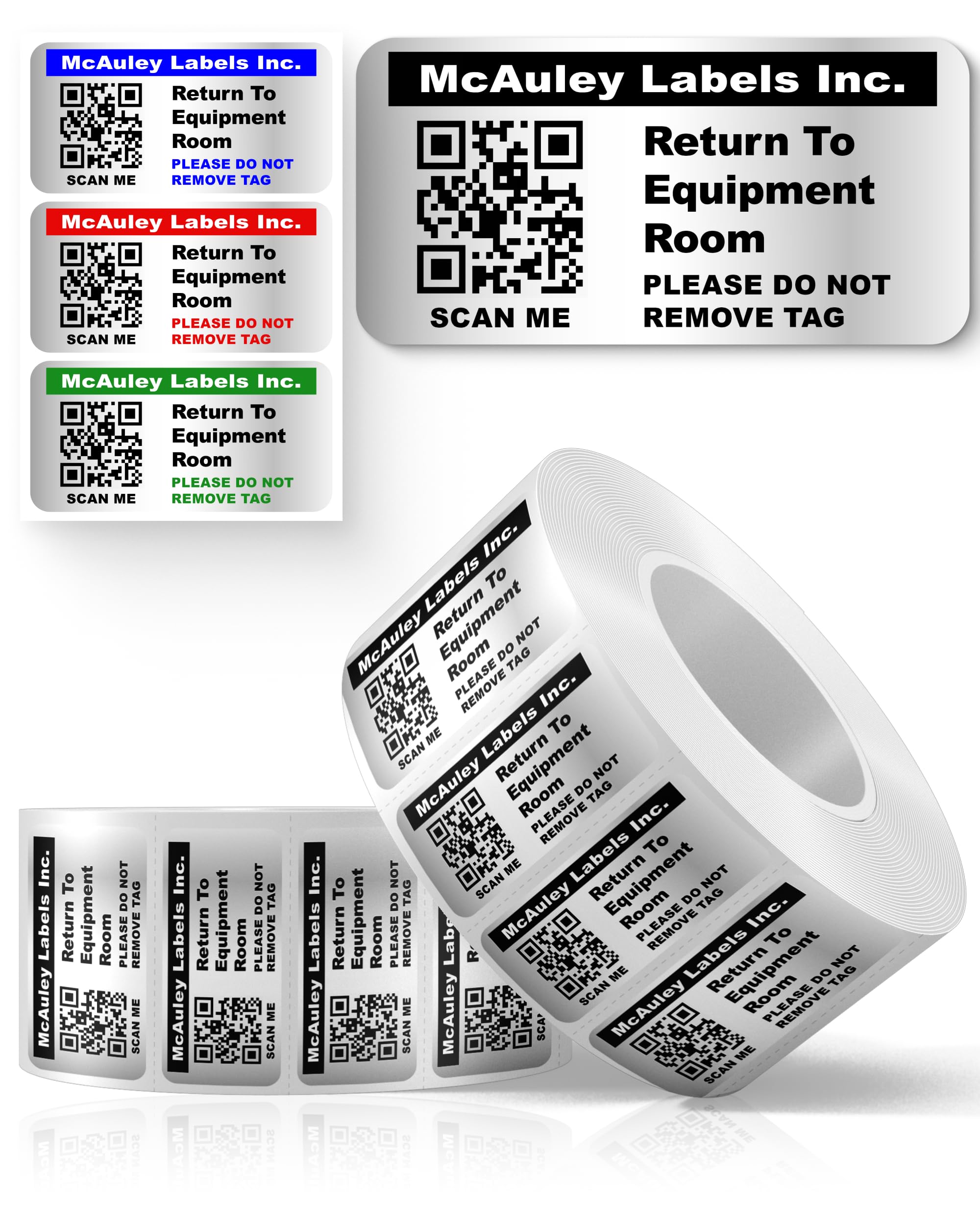 McAuley Labels Custom QR Code Stickers - Numbered, Permanent, Adhesive Asset Tags for Equipment - Metalized Silver Polyester - 2x1 Inches