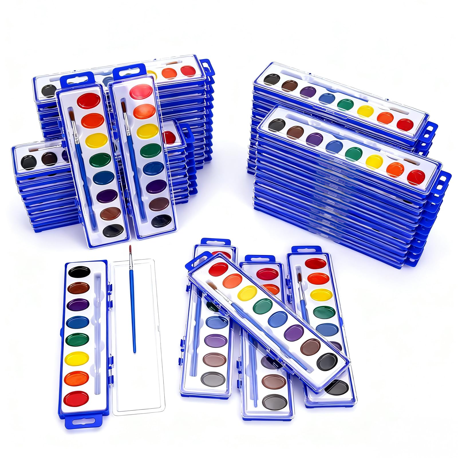 Photo 1 of [DAMAGED!!JEAWIWI Watercolor Paint Sets, 8 Washable Colors With Brushes, 50 Pack Water Color Paint Bulk For Classroom, Party Favors and Art Activities