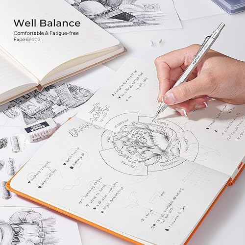 Miniatura 4 de Nicpro - Juego de 2 portaminas de 0.5 mm y 0.7 mm con estuche, juego de lápices metálicos MP1000 para artistas con 4 tubos de recambios de mina HB