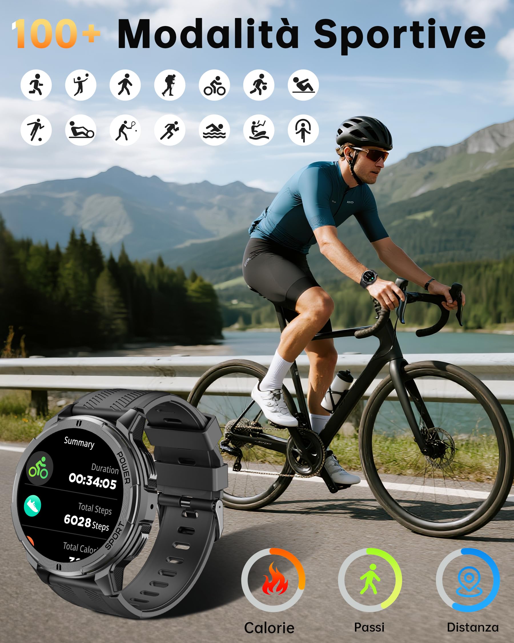 OUKITEL Smartwatch Uomo,Orologio Militare Smart Watch con Chiamate Vocale,1.43 AMOLED Screen 24/7 Sonno Cardiofrequenzimetro,100+ Sportive Fitness Tracker per iOS Android