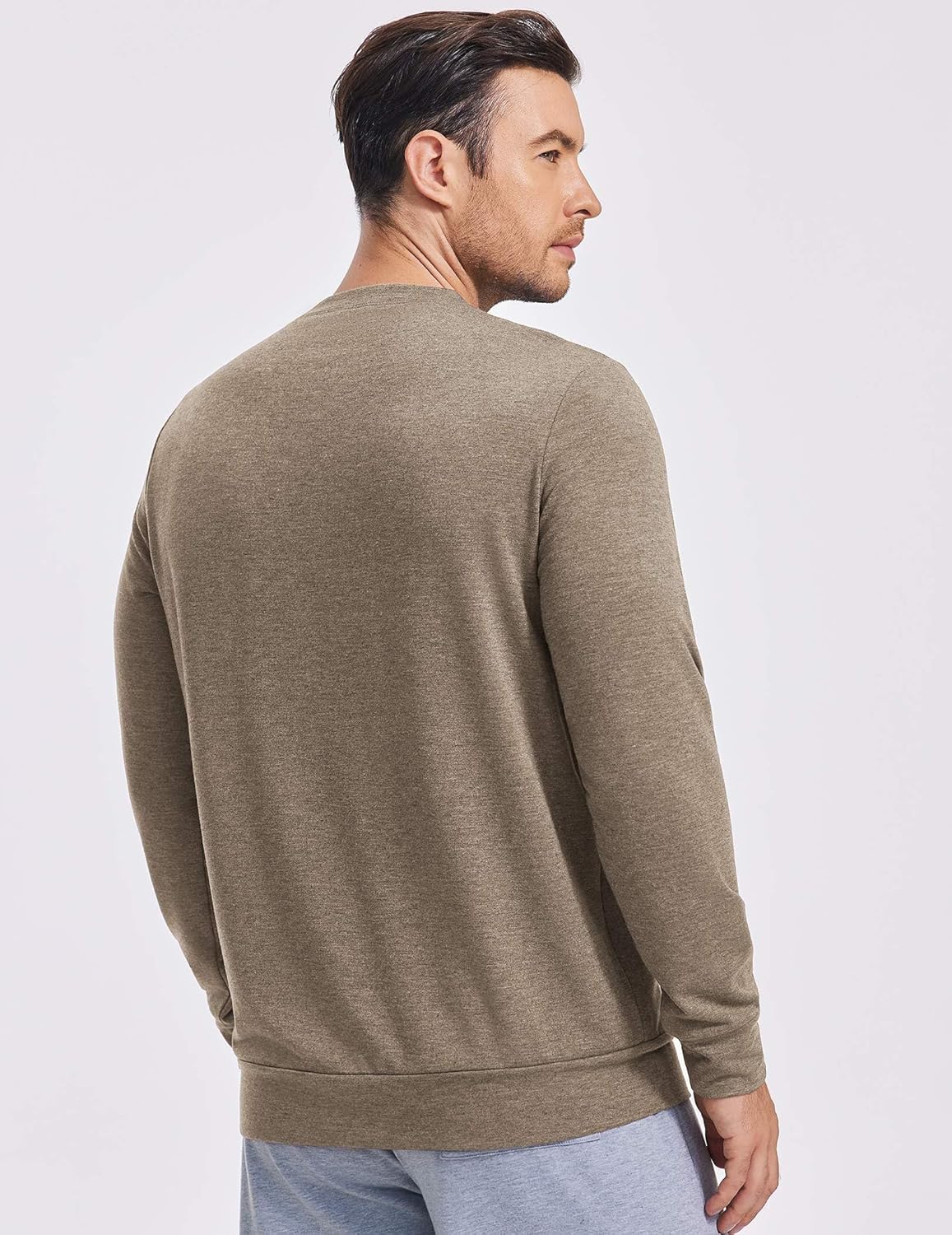 PINSPARK Men's Long Sleeve Shirts Crew Neck T-Shirt Casual Pullover Tees Soft Stretch Basic Tee Shirt with Zipper Pocket - Image 2