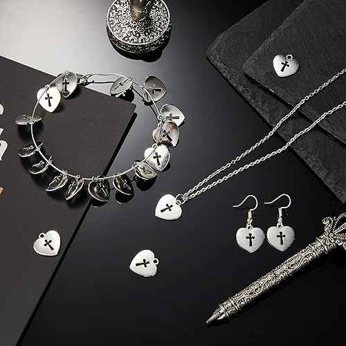 Miniatura 6 de 100 Piezas Dijes Religiosos de Plata Dijes de Cruz Aleación de Metal Colgantes de Cruz Corazón Dijes de Cruz Corazón para Reuniones Religiosas