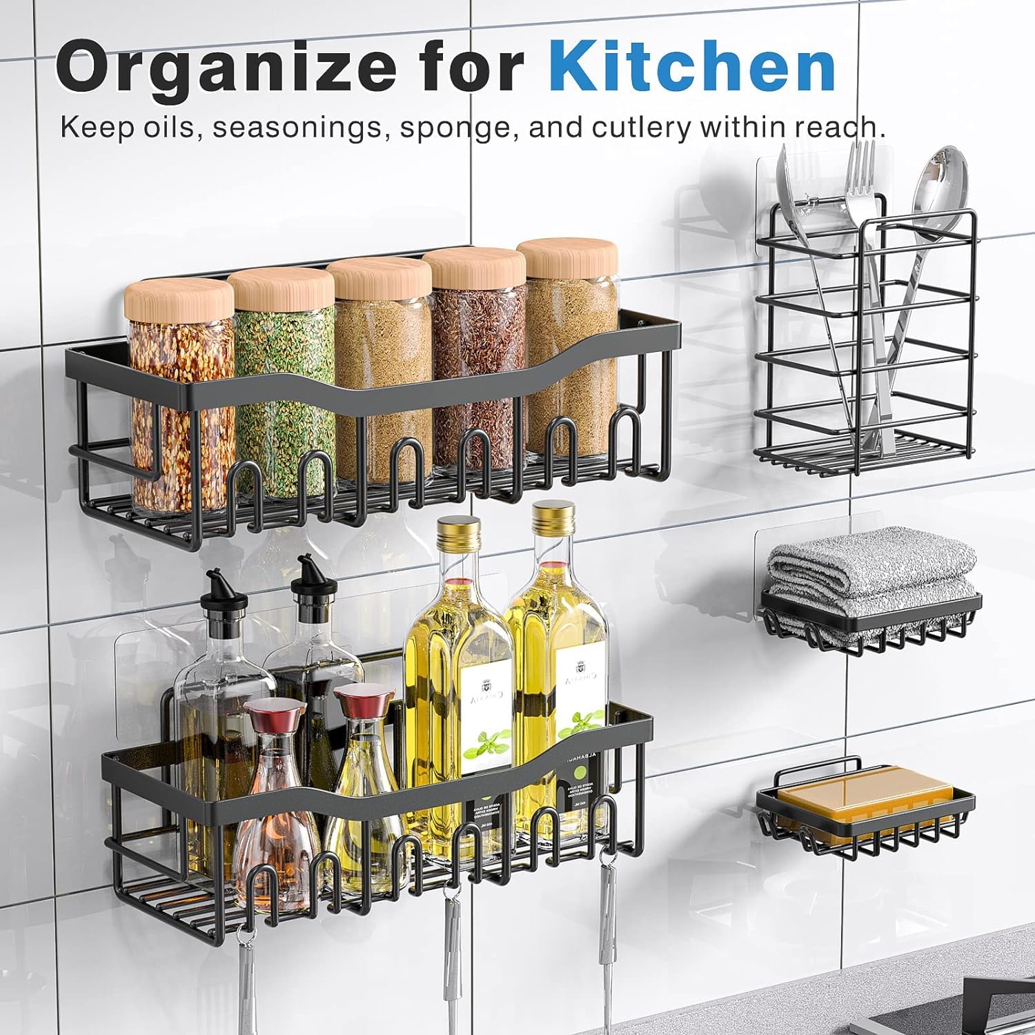 Snazzy Shower Caddy 5 Pack,Adhesive Shower Organizer for Bathroom Storage&Home Decor&Kitchen,No Drilling,Large Capacity,Rustproof Stainless Steel Bathroom Organizer,Shower Shelves for Inside Shower 2