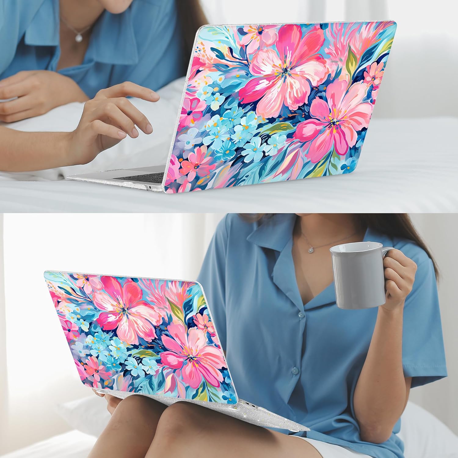 Mektron Case for MacBook Air 13 inch M1 A2337 A2179 A1932,Hard Cover 2018-2021 Air 13-inch with Touch ID, Exclusively Designed Protective Shell with Keyboard Skin, Hand-Painted Flowers - Image 7