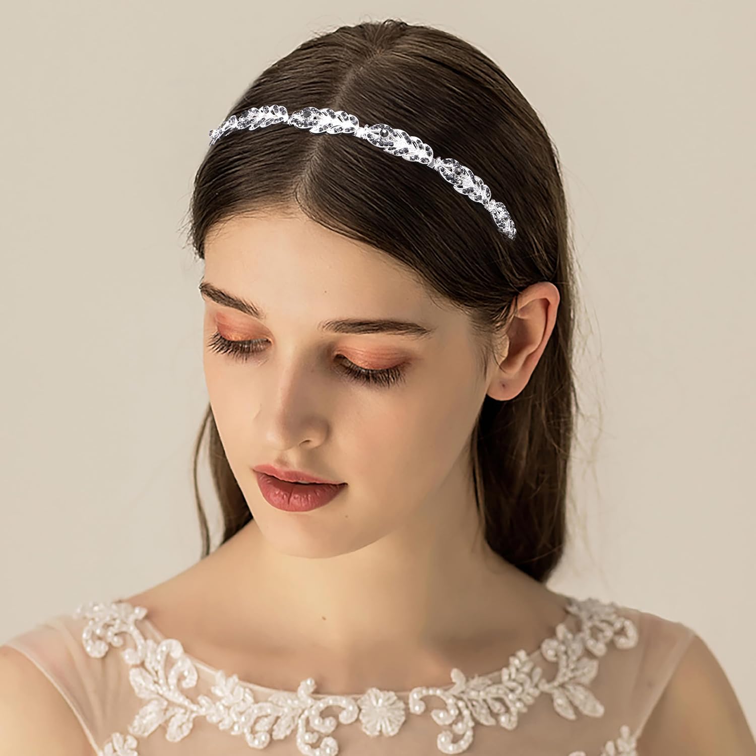 Oriamour Rhinestone Crystal Wedding Headband Bridal Headpieces Simple Design Bridal Headband - Image 4