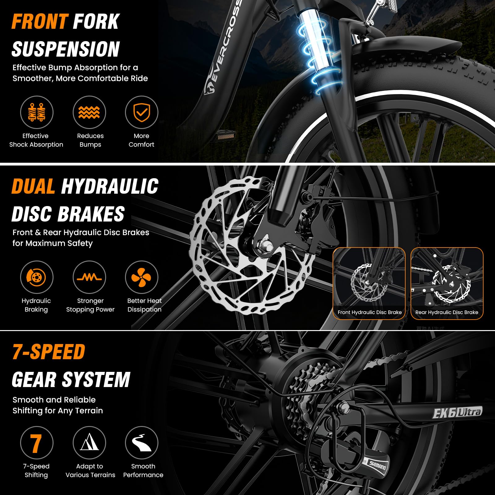 EVERCROSS EK6 Ultra Bicicleta Eléctrica Fat E-Bike 20" con 250 W & App