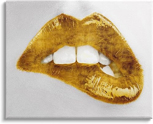 Stupell Industries Moderna fotografía femenina de moda amarilla para labios, diseñada por Sarah McGuire Canvas Wall Art, 30 x 24, plata
