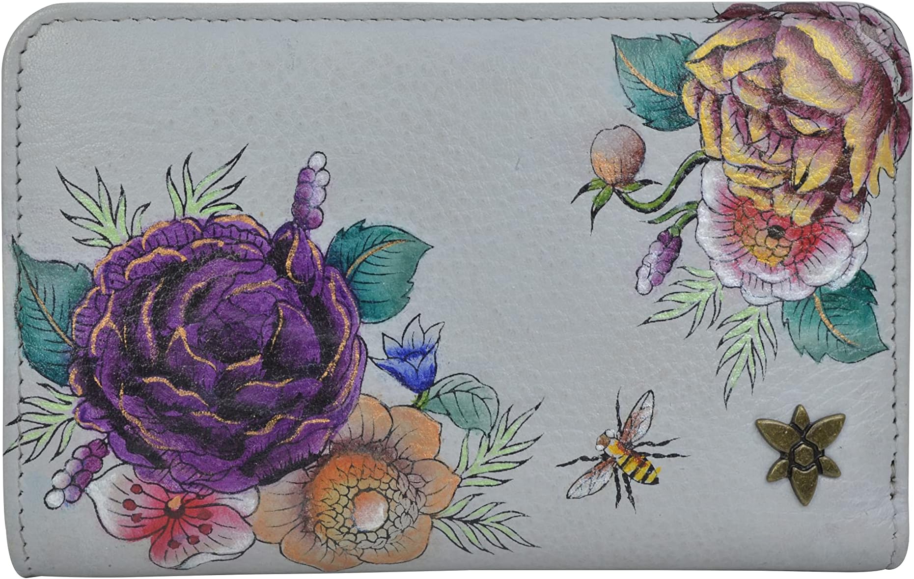Women's Hand-Painted Genuine Leather Two Fold RFID Blocking Organizer Wallet - Floral Charm