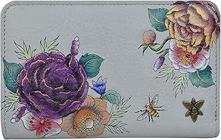 Anuschka Women's Hand-Painted Genuine Leather Two Fold RFID Blocking Organizer Wallet - Floral Charm