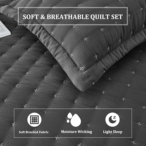 Miniatura 3 de OFIXI Juego de ropa de cama de tamaño Queen con fundas de almohada, colcha ligera y suave, funda de edredón de microfibra prelavada, colcha de cama