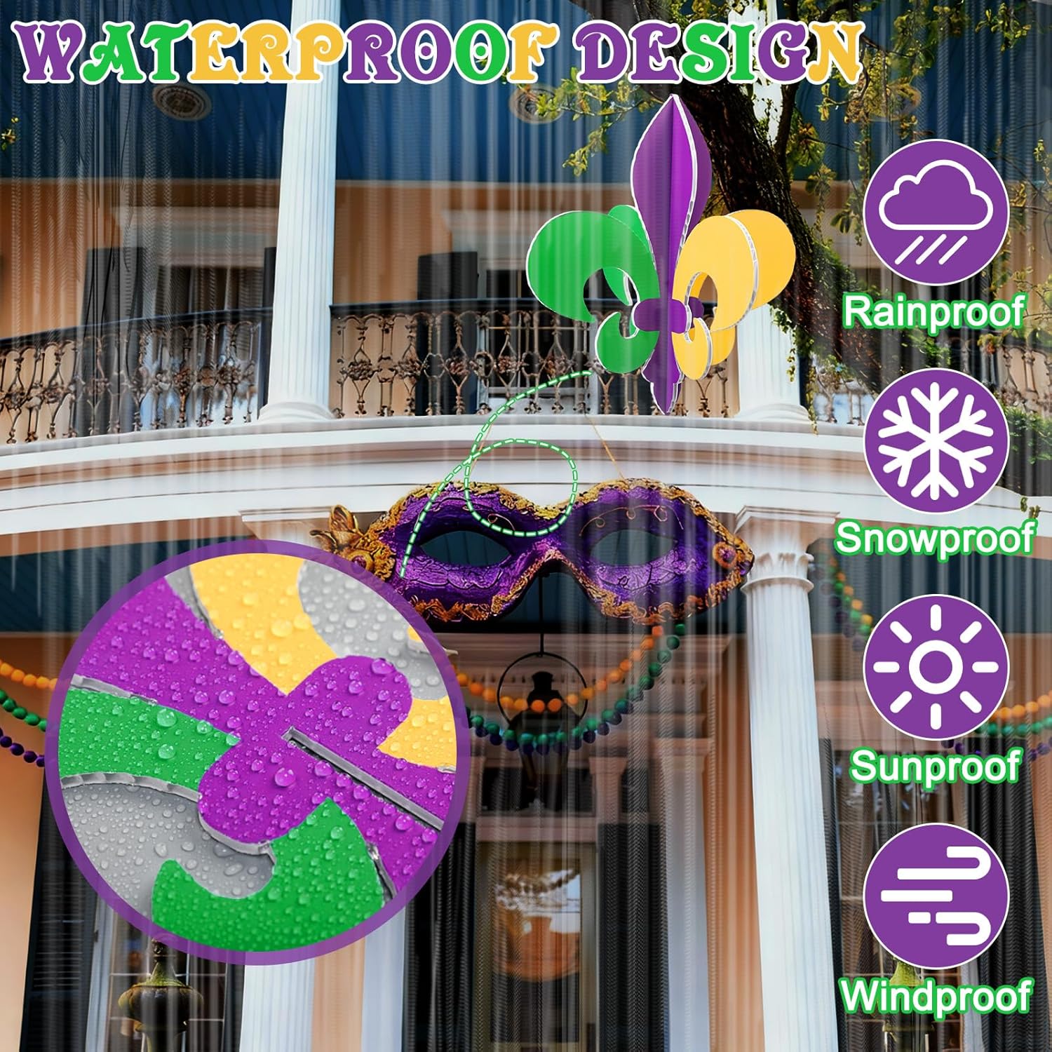 Jenaai 6 Pcs Mardi Gras Decorations Outdoor Fleur De Lis Hanging Sign Ornaments Waterproof New Orleans Double Sided Gold Purple Green for Front Door Home Garden Yard Carnival Masquerade Party Decor