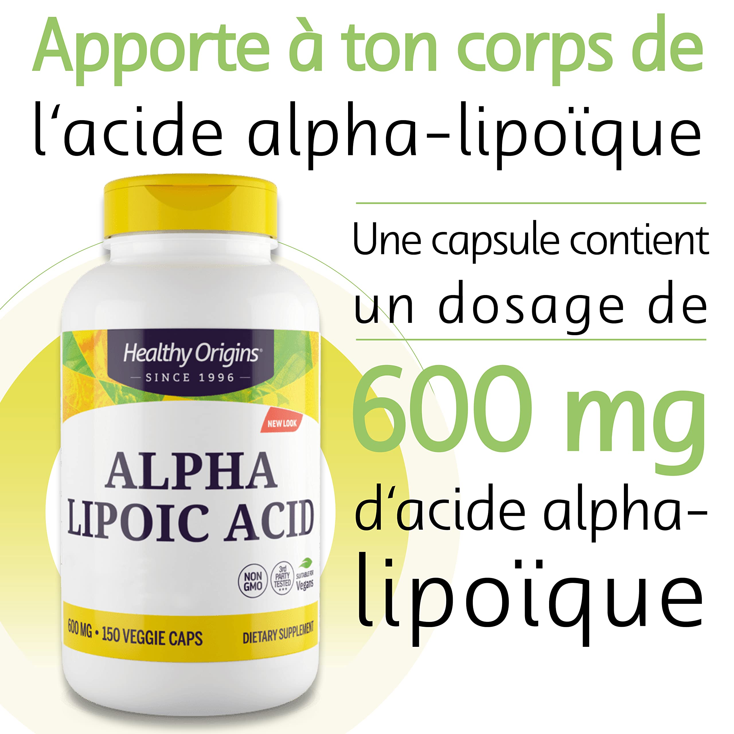 Healthy Origins, Acide Alpha Lipoïque, 600 mg, Depot Dose de 2 Jours, 150 Capsules, Haute Dose, Sans Gluten, Sans Soja, non-OGM