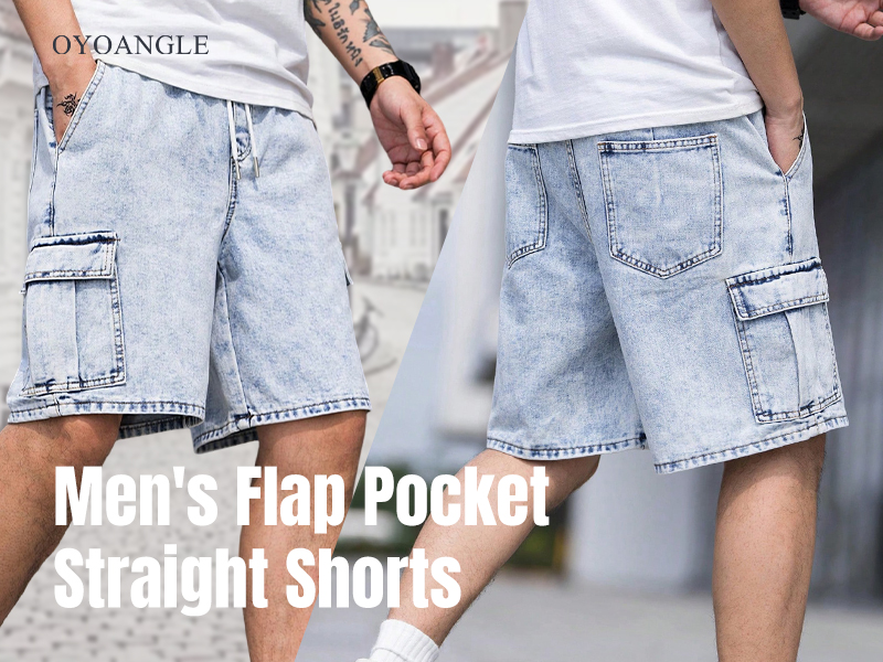 OYOANGLE Men's Drawstring Elastic Waist Flap Pocket Straight Cargo