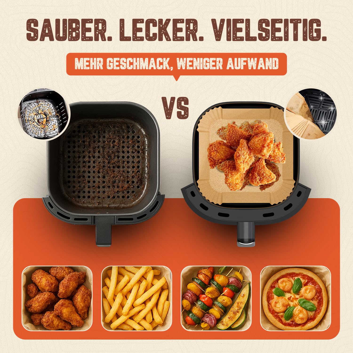 Airfryer Bakpapier 23-27 cm, 125 Stuks Anti-aanbaklaag, Waterdicht en