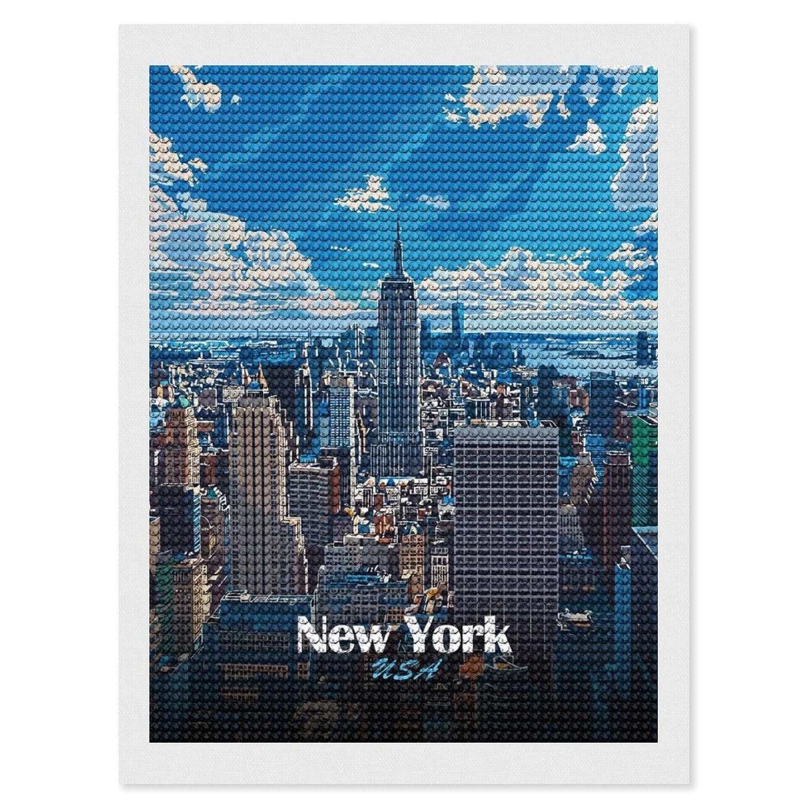 Junmoney New York City Skyline Illustration Diamond Art Kit 12"x16", Relaxing DIY Hobby, Satisfying Creative Project, Living Room Decor, for Women