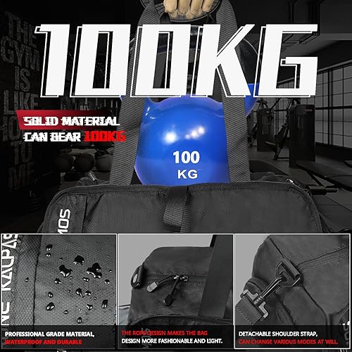 Miniatura 5 de Krone Kalpasmos Bolsa de gimnasio para hombres y mujeres con compartimento para zapatos, ligera, impermeable, plegable, bolsa de deporte Bolsa de