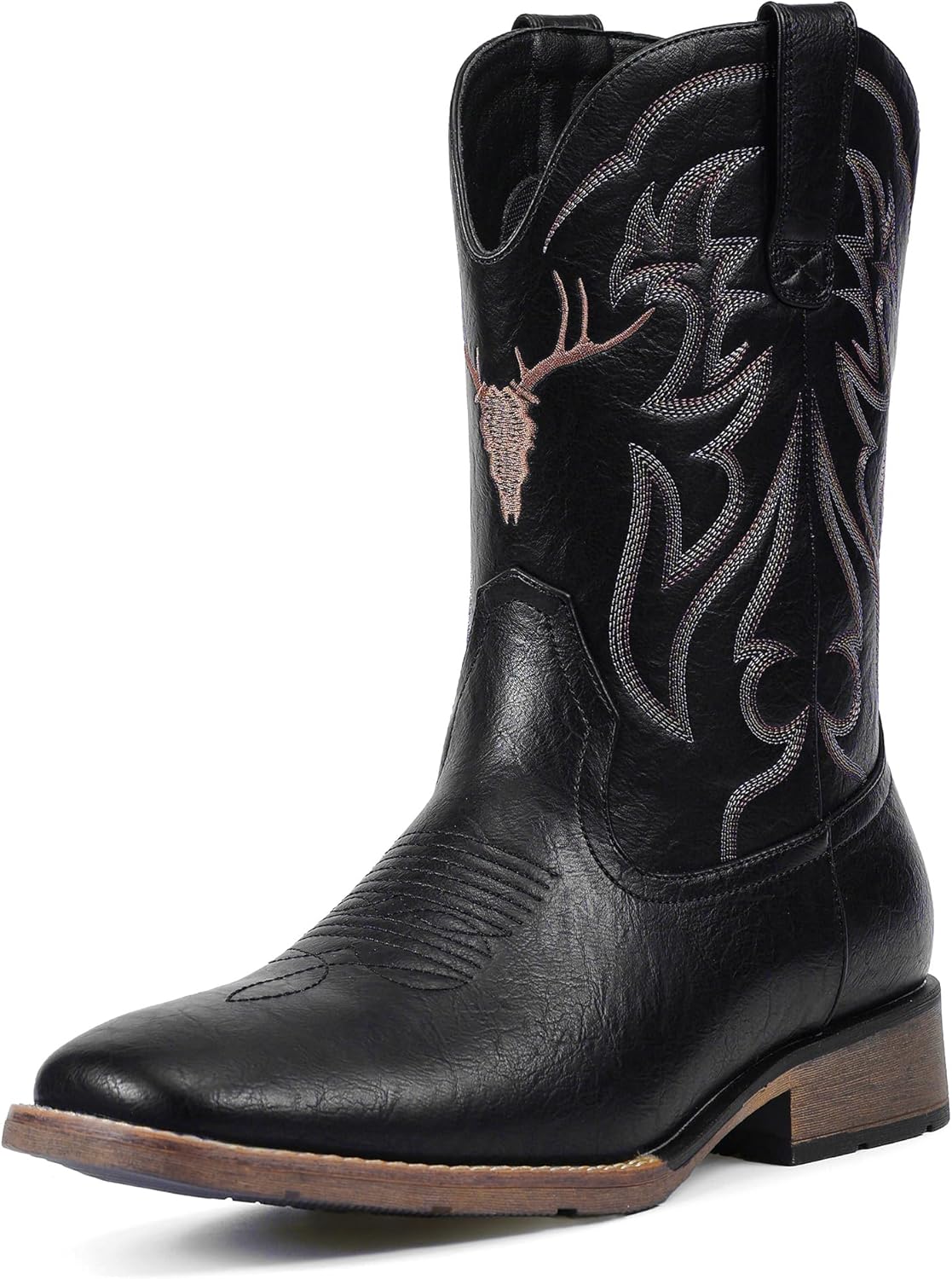 Cowboy Boots for Men Square Toe Western Boots Slip Resistant Country Boot Retro Classic Embroidered Pull On Boot for Festivals and Gift-giving