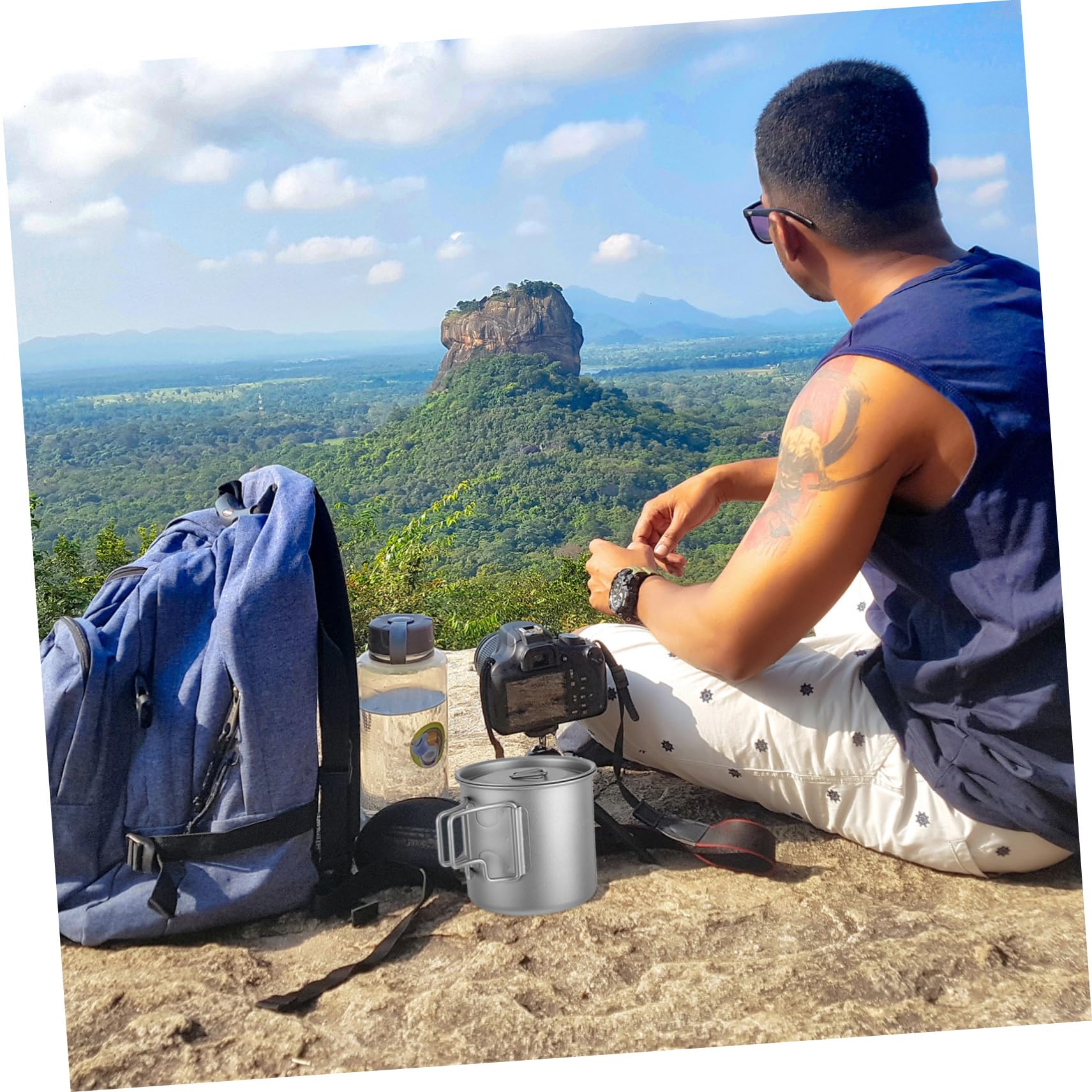 Mipcase Becher isolierten mit Titan Kaffeebecher und Griff Klappbarem Deckel Singlelayer Faltbarer Design mit Aufbewahrungstasche Outdoor für Picknicks für Camping