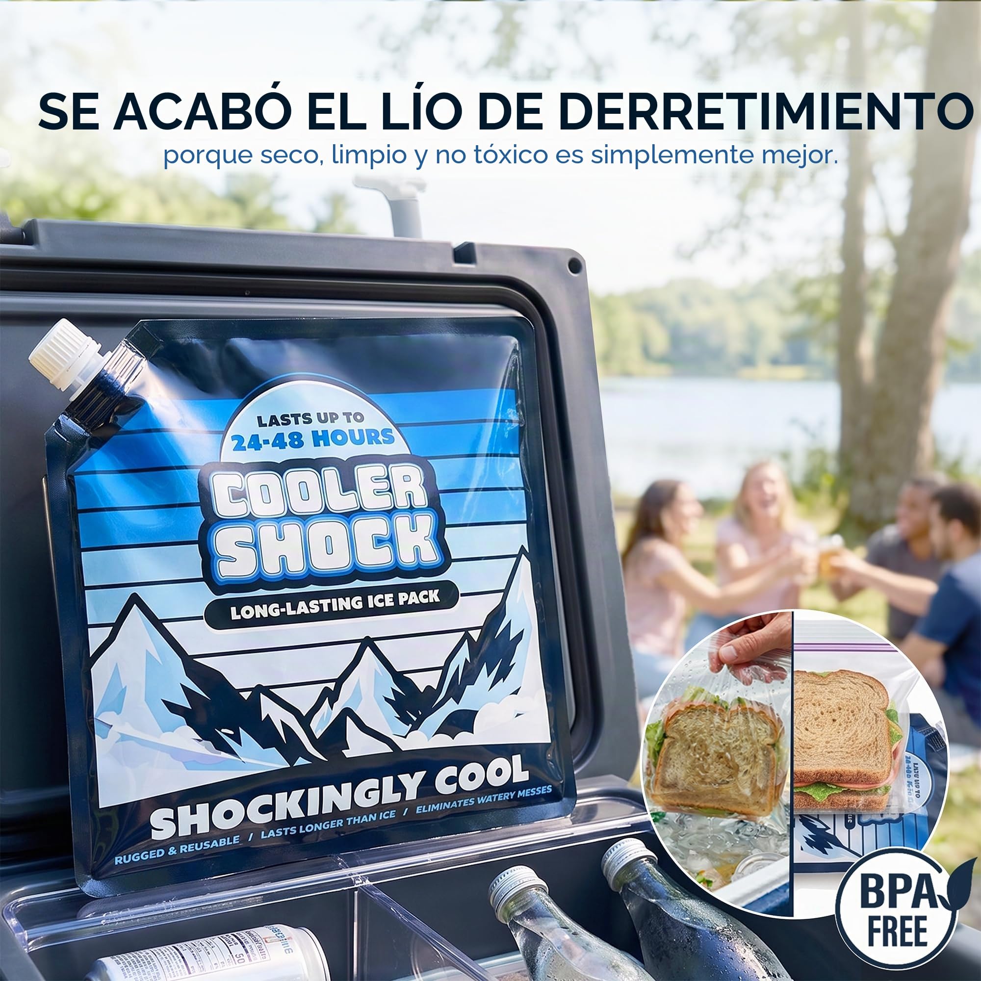 4 paquetes de congelación de tamaño mediano de 10 pulgadas x 10 pulgadas, el paquete más frío a 18 grados F. No más hielo. Reutilizable. Añade agua y ahorra. Los paquetes de la marca C.S. tienen más de 4.000 reseñas promediando 4.6 estrellas. Seguro fabri