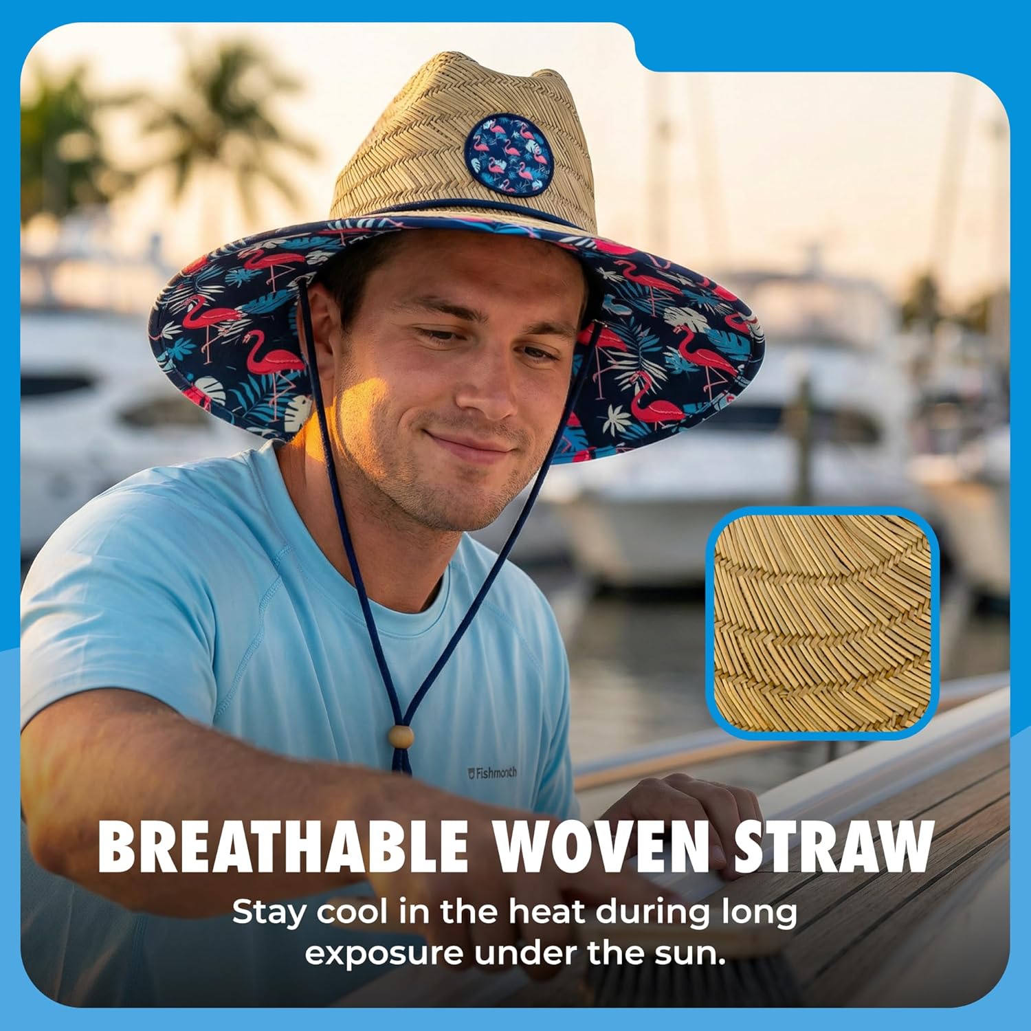 grinderPUNCH Lifeguard Hat Mens Straw Sun Hat for Outdoor American Flag USA Patriotic Straw Beach Fishing Straw Hat for Men - Image 4