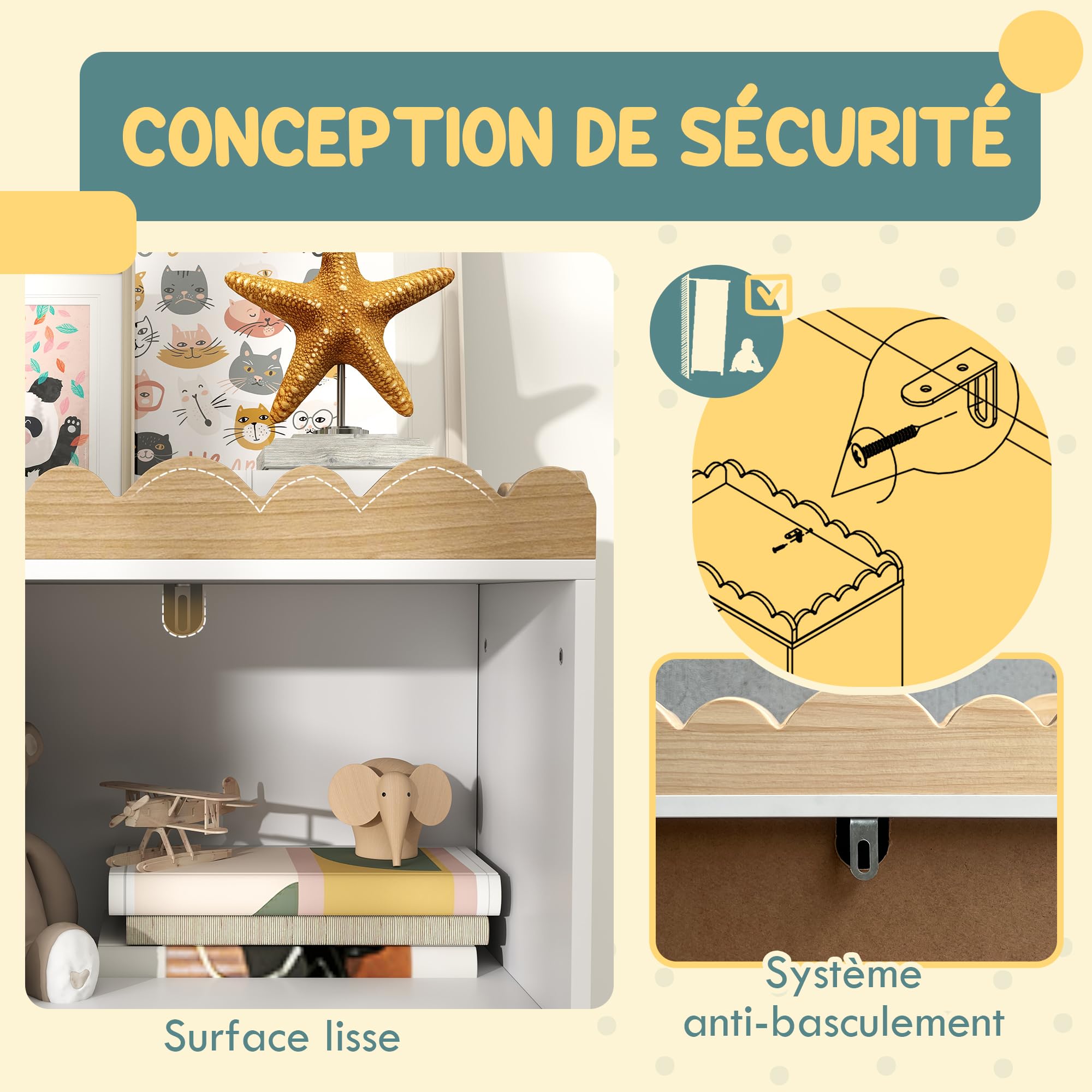 AIYAPLAY Meuble Rangement Enfant, Rangement Jouet Enfant, Armoire pour Enfant avec Porte en Tableau Noir, 3 casiers et Plateau supérieur pour Chambre à Coucher, Salle de Jeux, crèche, Blanc