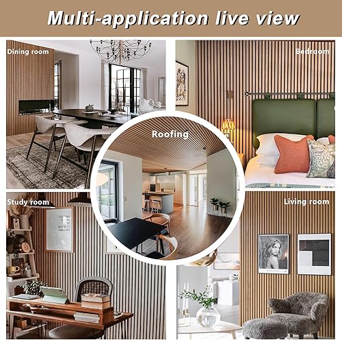 Miniatura 6 de E-HAO Paneles acústicos de listones de madera de 4 piezas para una decoración elegante y reducción de ruido, panel texturizado 3D para techo y