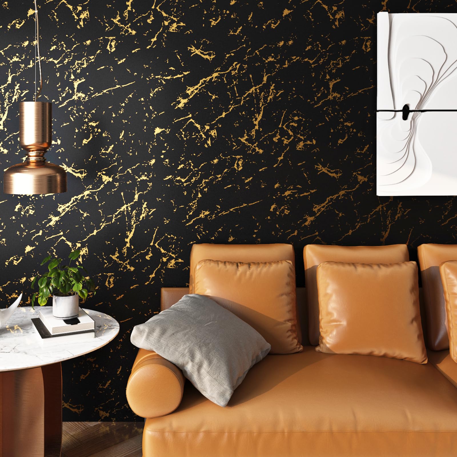 FunStick 60CMx5M Papel Pintado Pared Marmol Vinilo Adhesivo Negro y Dorado Vinilo Marmol Autoadhesivo Muebles Papel Adhesivo Encimera Cocina Vinilos Autoadhesivos Pared Cocina Baño Negro y Dorado