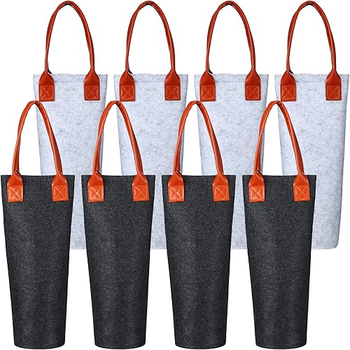 Windyun 8 bolsas de fieltro para botella de vino, aisladas, 1 botella, bolsa de regalo de vino, enfriador de vino con mango de cuero para fiestas,