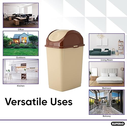 Miniatura 5 de Superio Basurero de cocina con tapa superior oscilante de 9 galones, cubo de basura delgado de plástico resistente de 37 cuartos de galón,