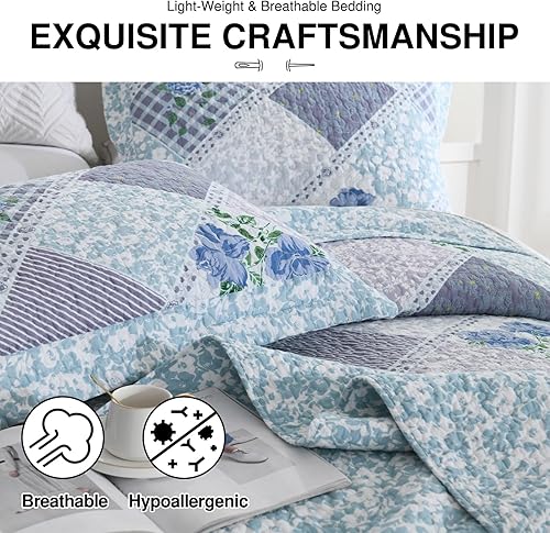 Miniatura 6 de DDUOXIN Colcha floral tamaño King de 120 x 120 pulgadas, 100% algodón, reversible, de gran tamaño, con 2 fundas de almohada, colchas de granja,