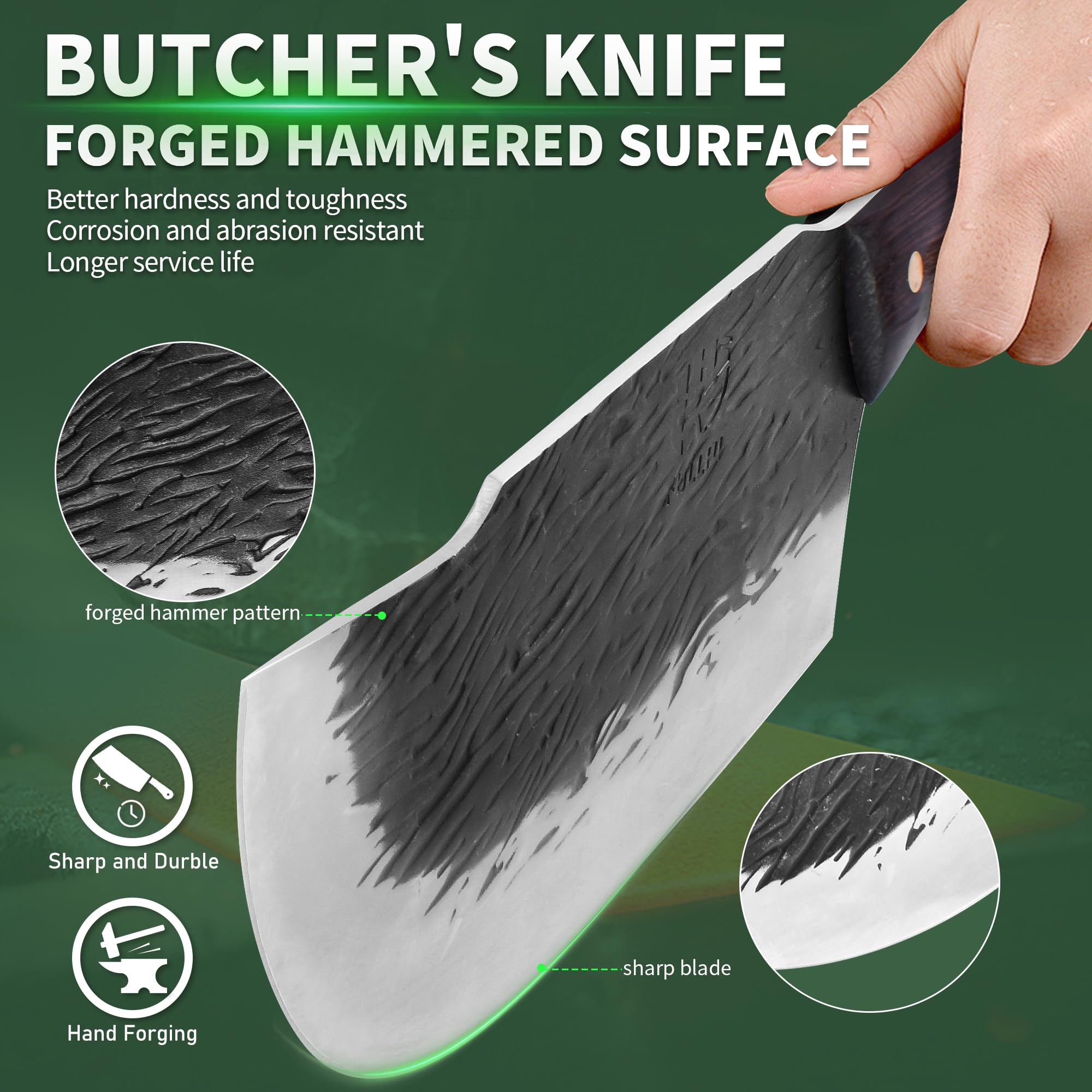 FULLHI Couperet à viande lourd en acier à haute teneur en carbone 21cm avec gaine