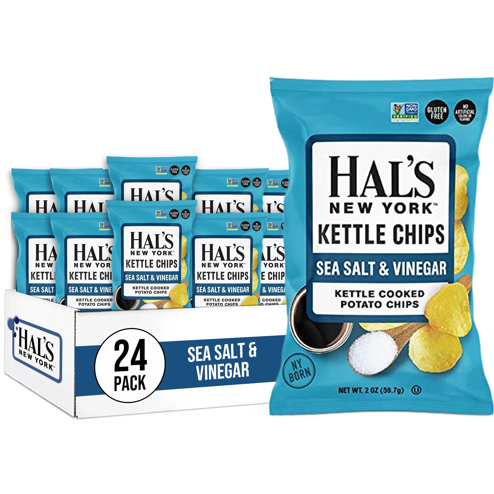 Kettle Cooked Potato Chips, Sea Salt & Vinegar, 2 Oz (Pack of 24)