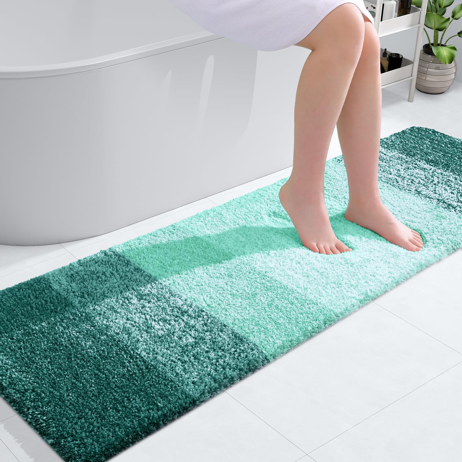 OLANLY Bathroom Runner Rugs Mat 59x17, Extra Soft Absorbent Microfiber Bath Rugs, Rubber Backing, Quick Dry, Long Bath Mats for Bathroom, Tub and