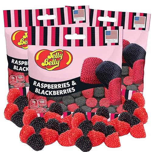 Needzo Bolsas de bocadillos de gomitas de Jelly Bean Frambuesas y moras para llevar, caramelos masticables de tamaño bocado, caramelos de goma con