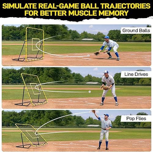 Miniatura 4 de Red de rebote de béisbol y sóftbol con bolsa de transporte, 7 ángulos ajustables para pelotas de mosca, tierra y conducciones de línea, entrenador