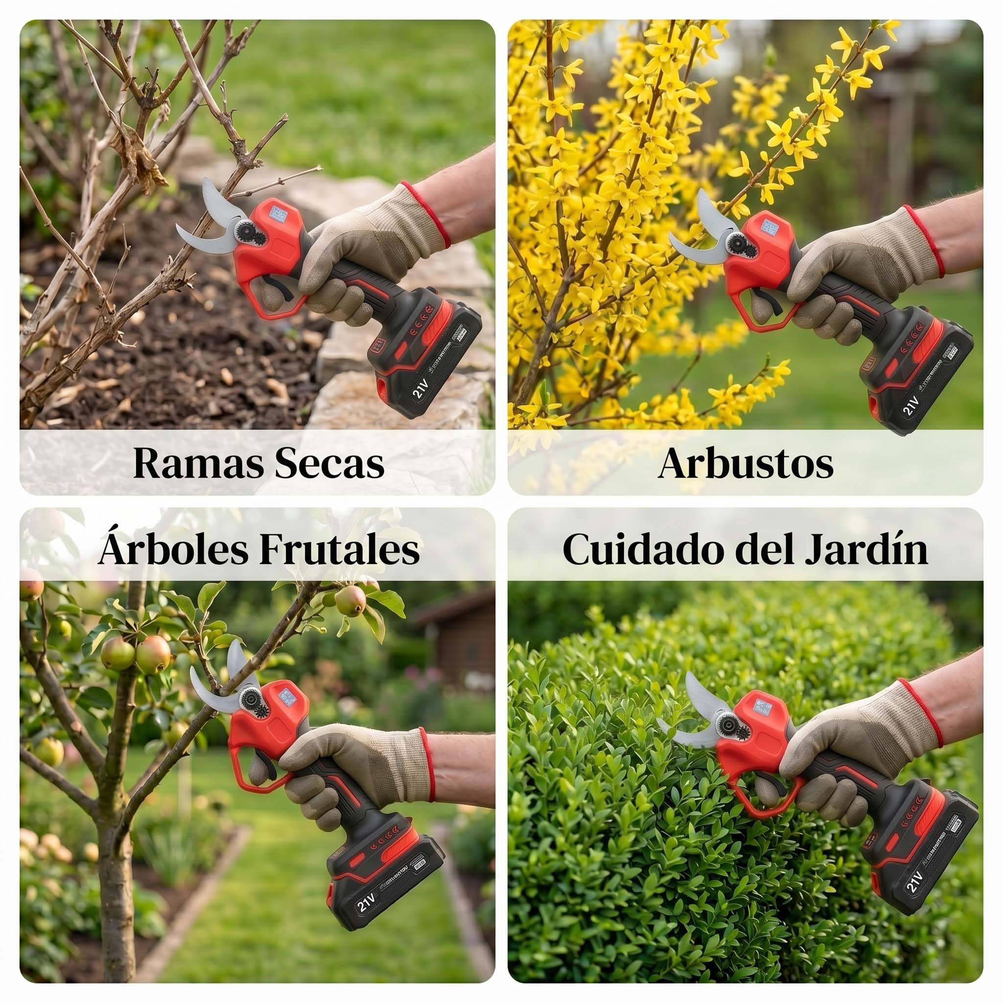 Tijeras de Podar Eléctricas, Tijeras de Podar con Batería 2 x 2,0 Ah, Diámetro de Corte 32 mm, Motor Sin Escobillas, Pantalla LED con Contador de Cortes, para Árboles Frutales, Viñedos y Rosales
