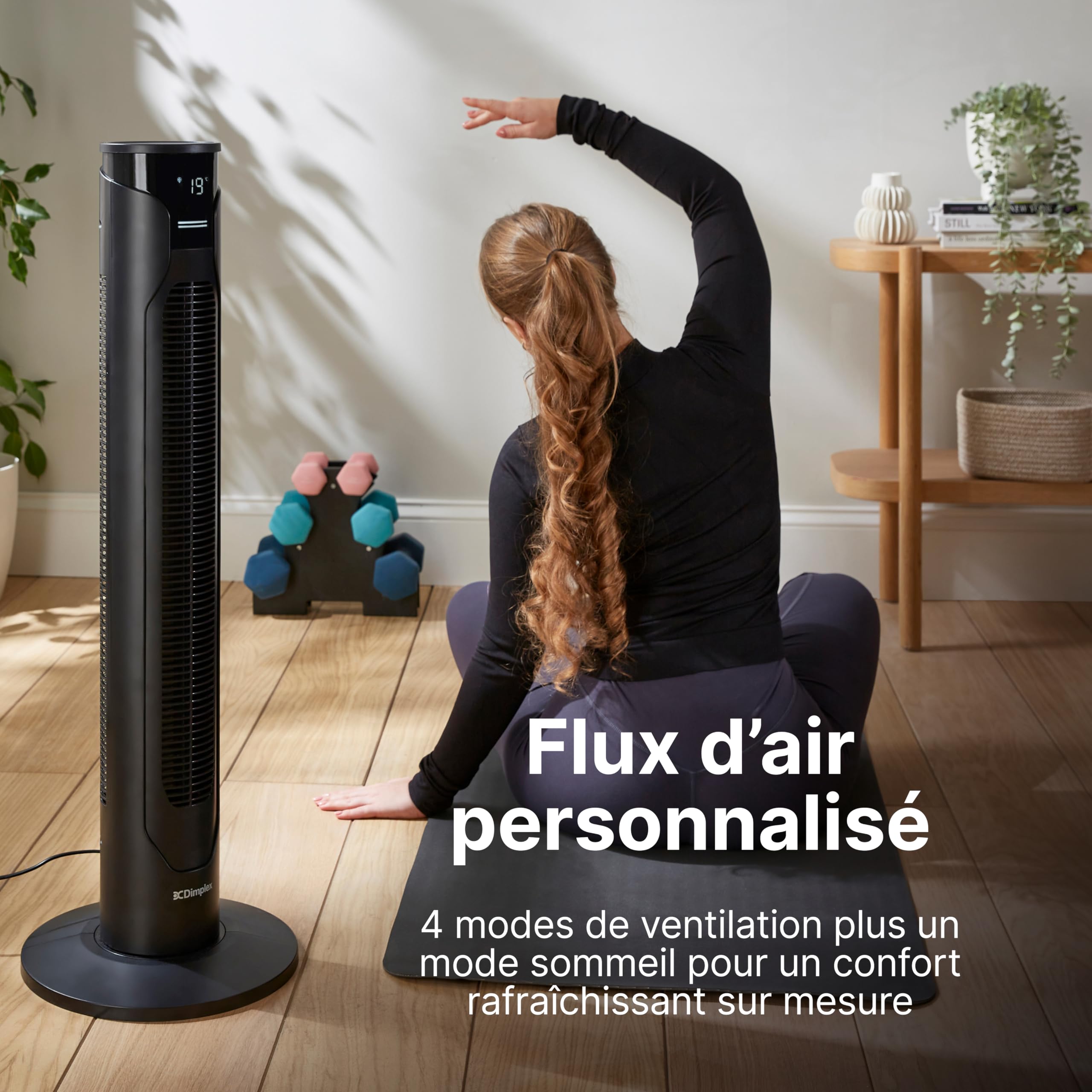 DIMPLEX Ventilateur Colonne Oscillant 70°, 3 Vitesses, Minuterie 12h, Écran LED, 4 Modes, Télécommande, Anthracite