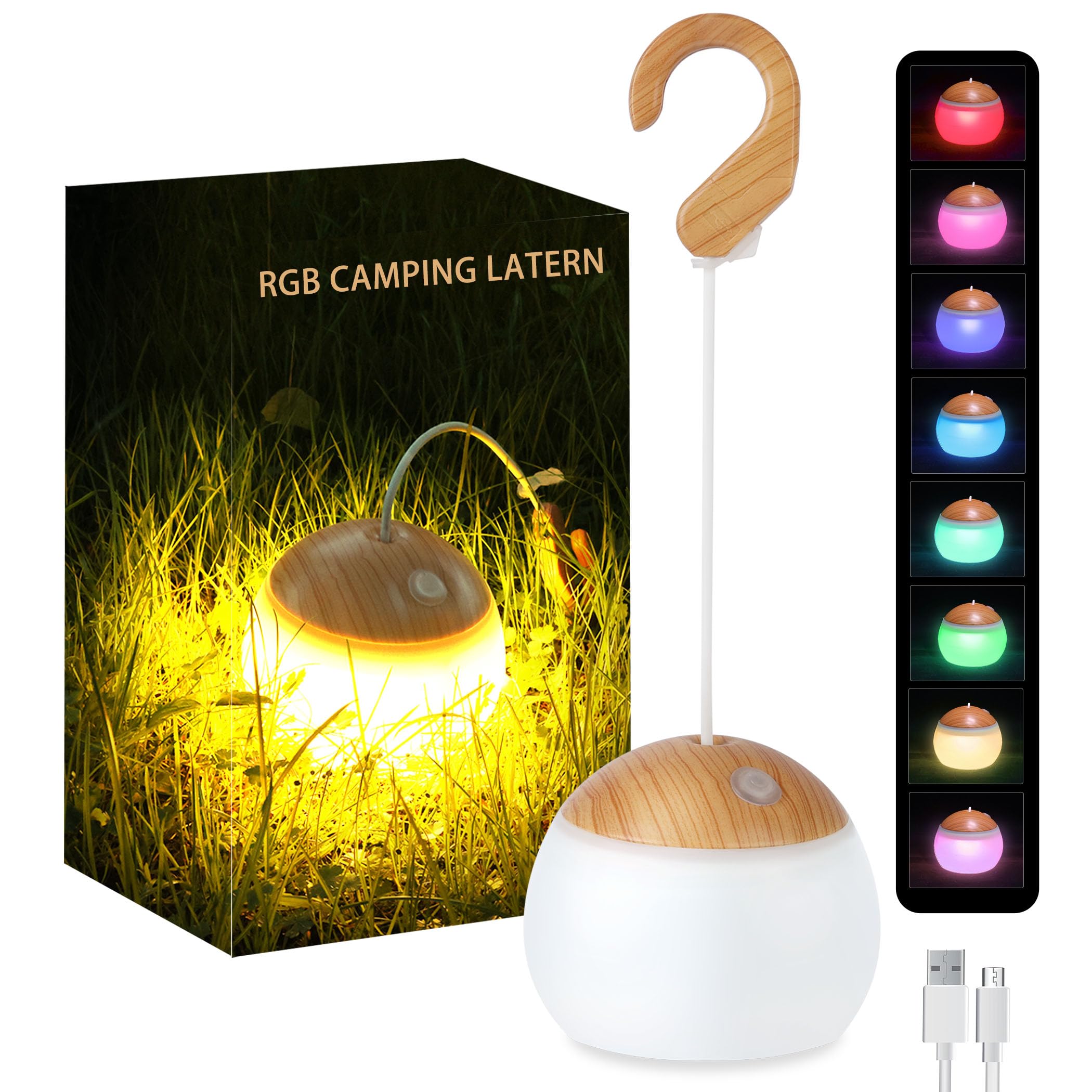 Camping Lantern, 4 Light Modes LED Camping Lantern with Hanging Hook Silicone Rechargeable Camping Light Battery Operated Waterproof Tent Light for Patio Garden Party Hiking Hurricane Emergency