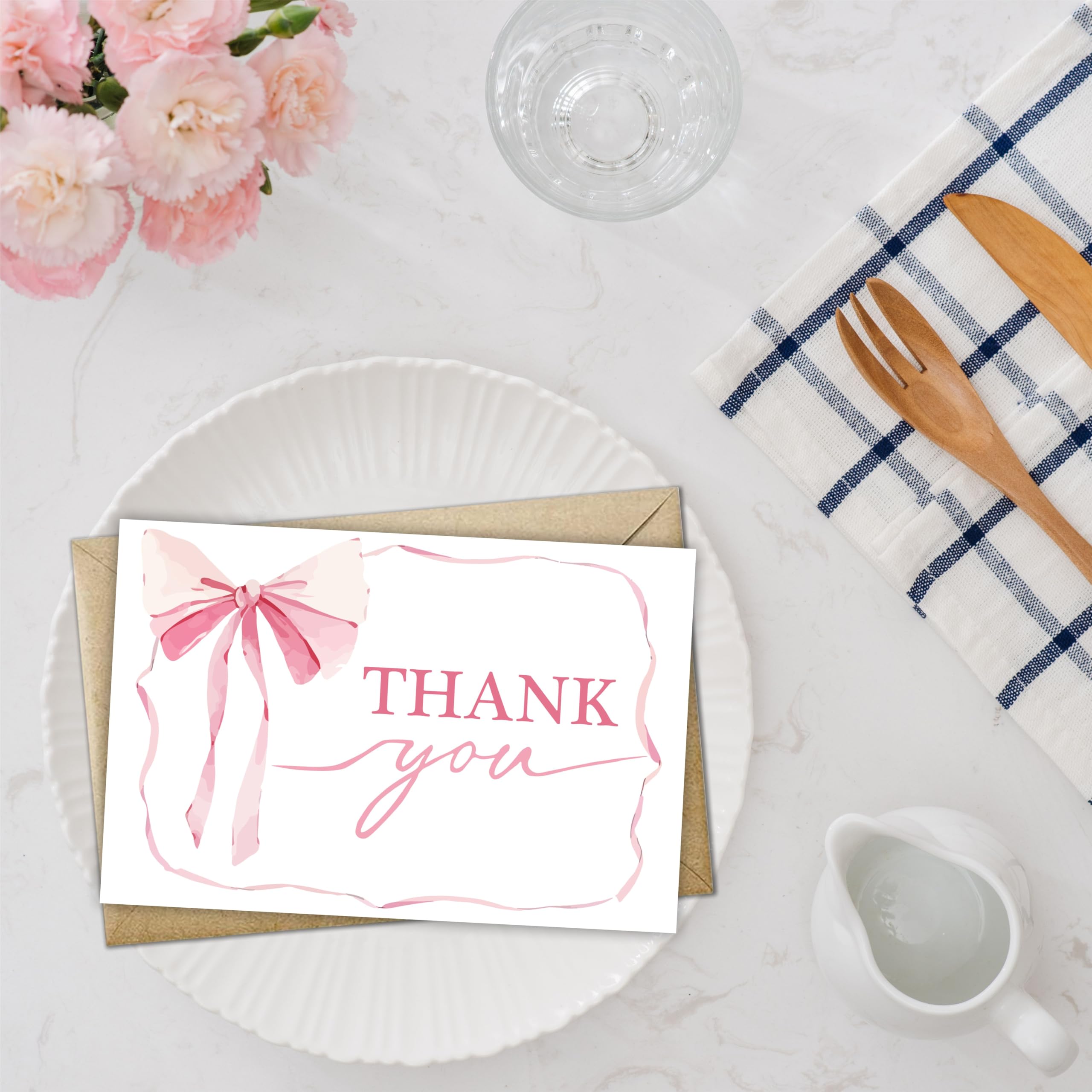 30 tarjetas de agradecimiento con lazo rosa con sobres y calcomanías, tarjetas de agradecimiento para baby shower y boda, tarjeta de regalo para profesores, graduación, negocios, vacaciones y fiesta