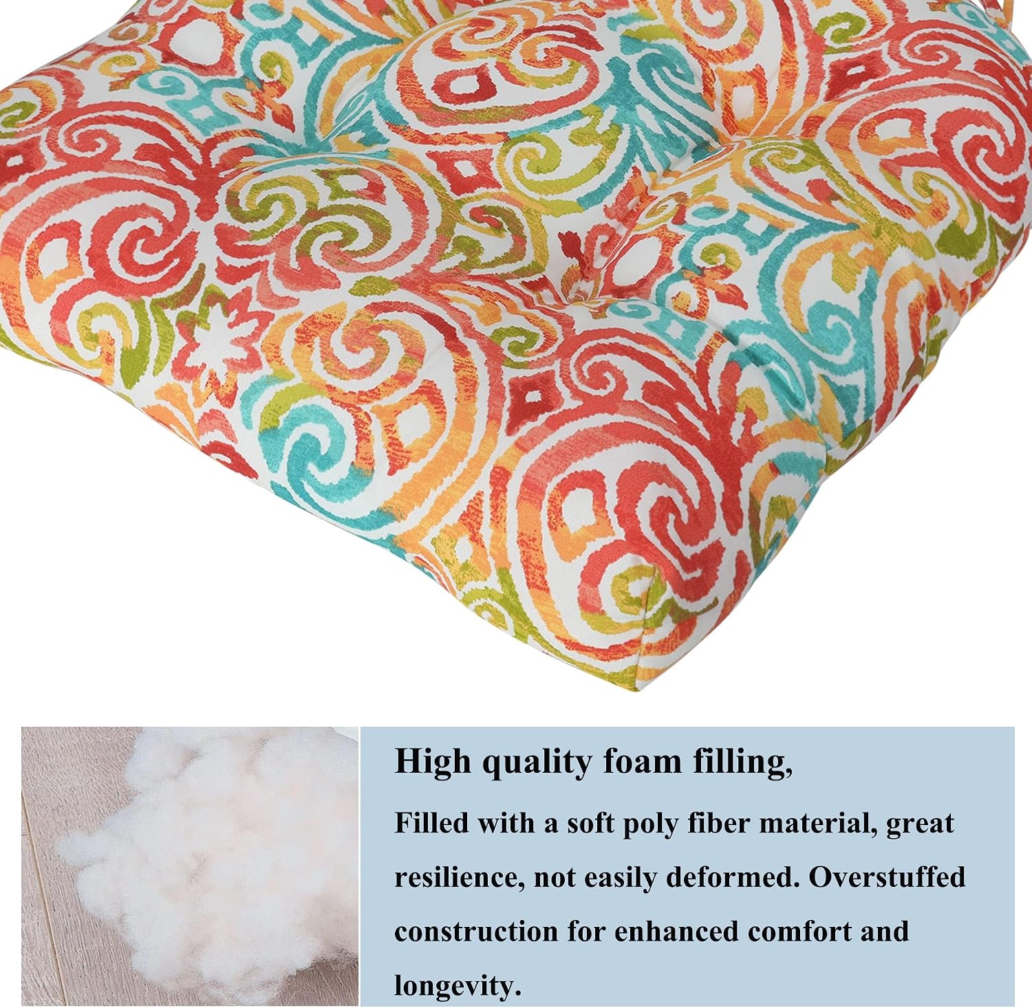 FUNHOME Set of 2 Outdoor Chair Cushions, Water-Resistant Tufted Seat Cushions for Patio Furniture 19 x 19 x 5 Inch Patio Cushion for Rocking, Camping, Kitchen Chairs Corinthian Dapple