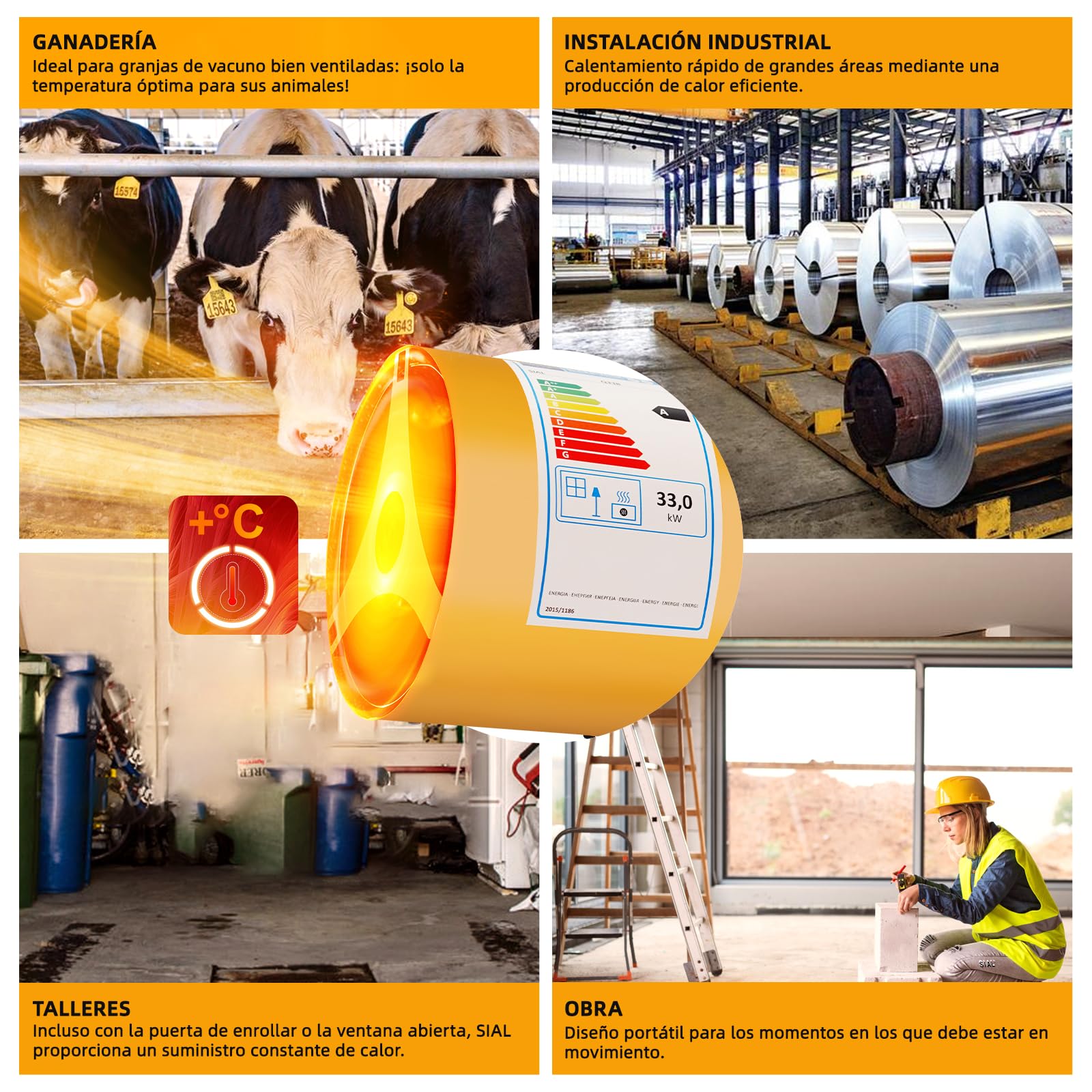 SIAL Calentador de Gas Portátil 33KW Alta Eficiencia, Protección contra Sobrecarga/Apagado, para Invernadero/Ganadería/Industrial, Interruptor Mecánico