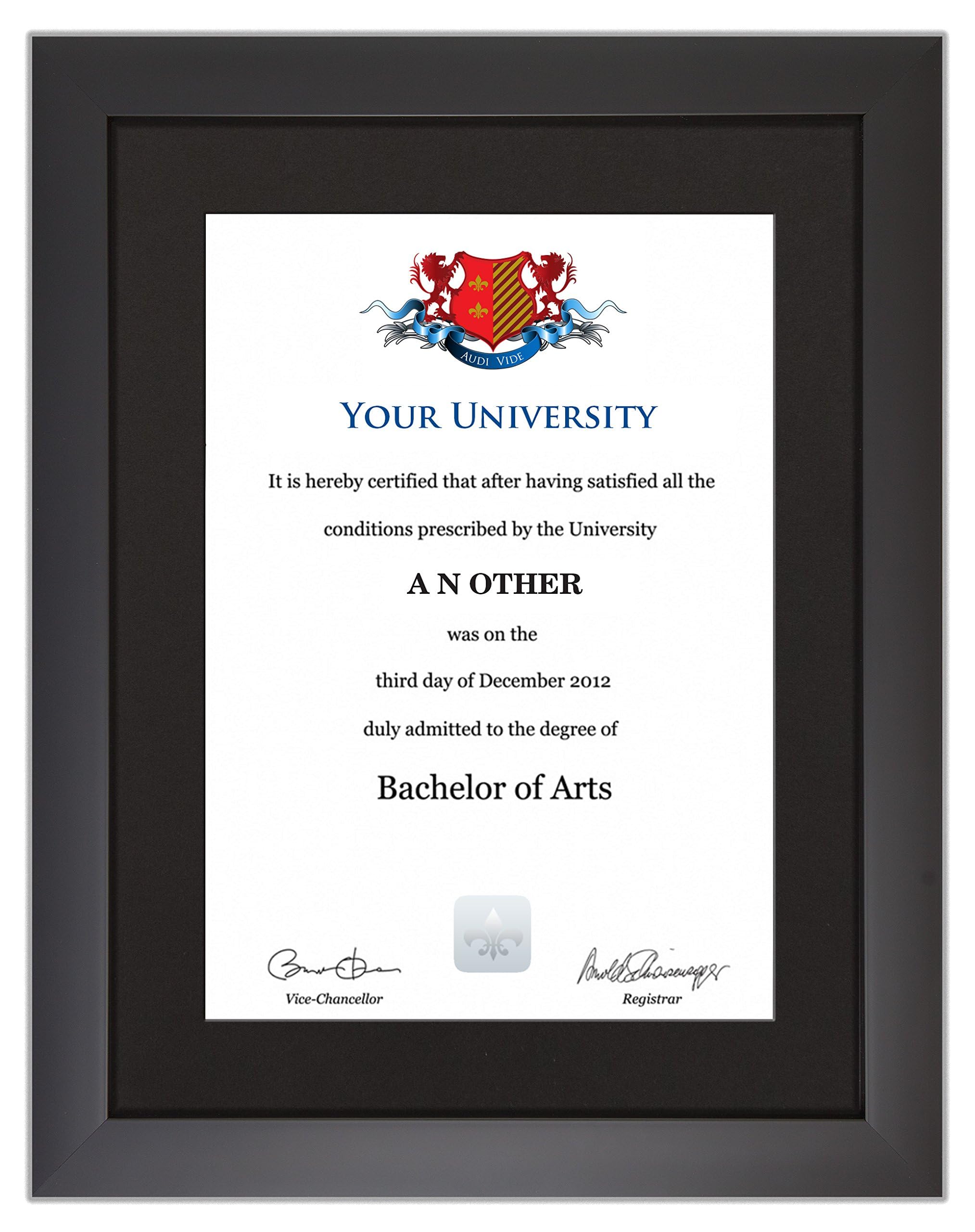 Graduation Certificate Frame - Sleek Modern Style with Glass Front, A4 Diploma and Document Display Holder (Black)