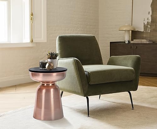 Miniatura 10 de Serta Adler - Mesa auxiliar decorativa de metal, parte superior de granito natural de 16 pulgadas, base de latón cepillado, forma de reloj de arena,