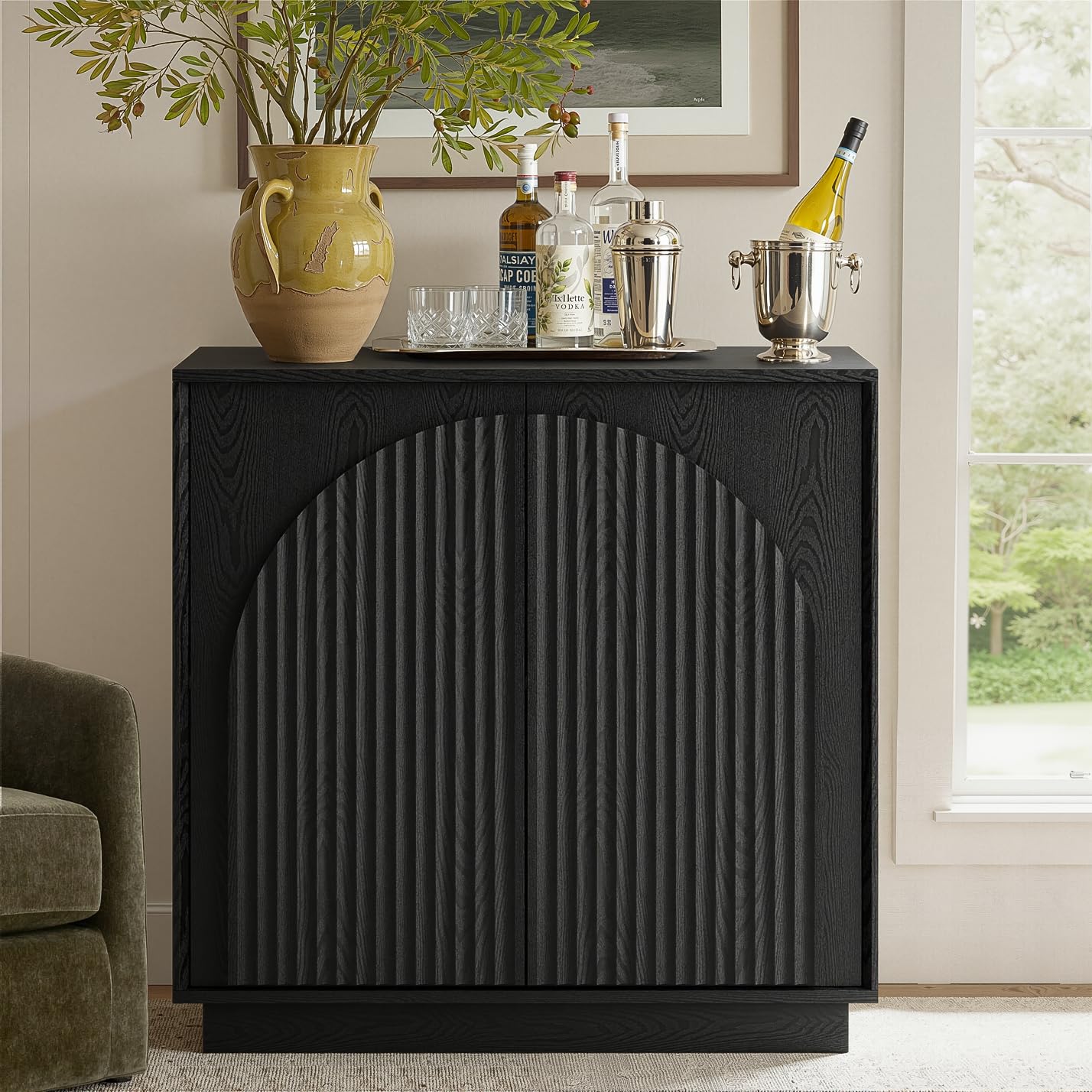 win2win 31.5 Inch Small Buffet Cabinet with Arched Doors in Black